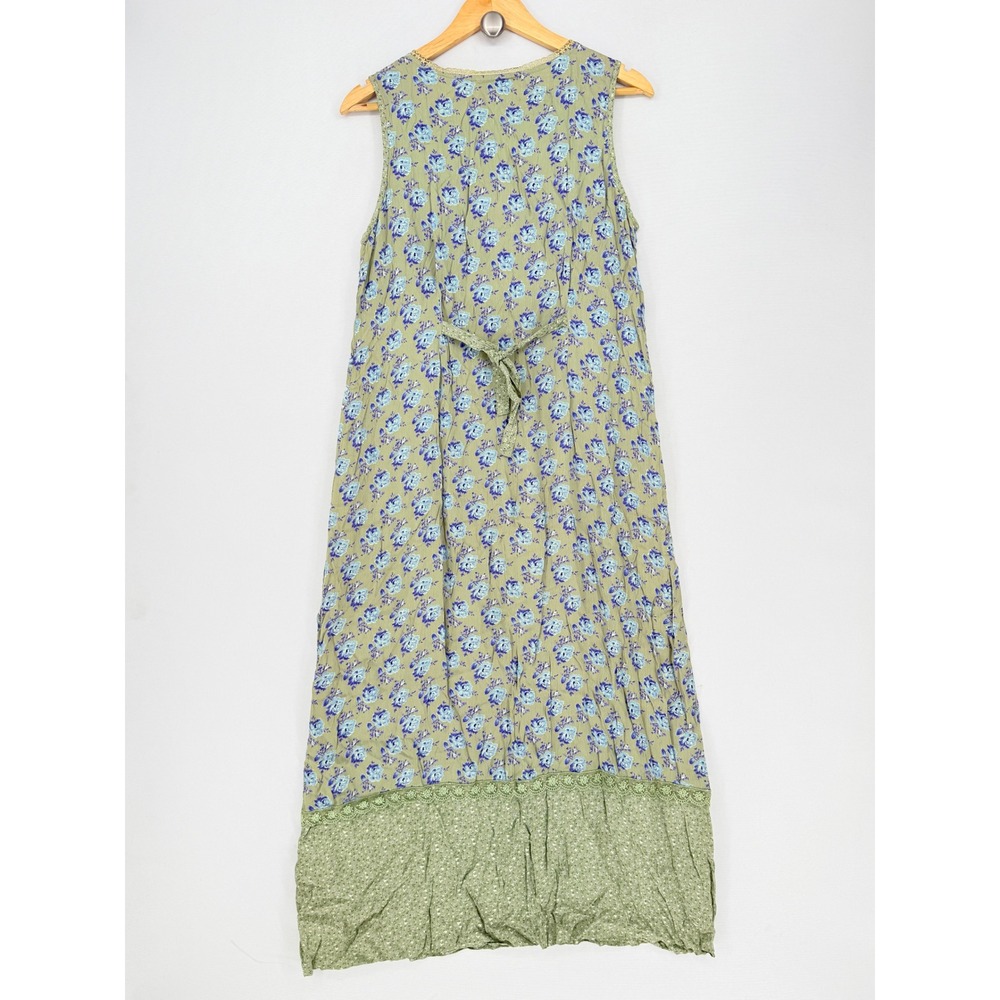 April Cornell Vintage Maxi Dress Women Medium Green Floral Lace Boho Cottagecore